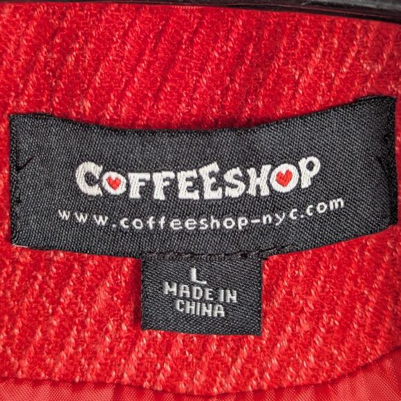 CoffeeShop NYC L Red Textured Cropped Jacket Big Button Women’s Coat Rayon Retro - Picture 3 of 5